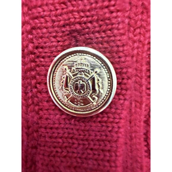 Talbots Cardigan Women’s Petites P Red Wool Cable Knit Gold Button Vintage - Picture 4 of 10